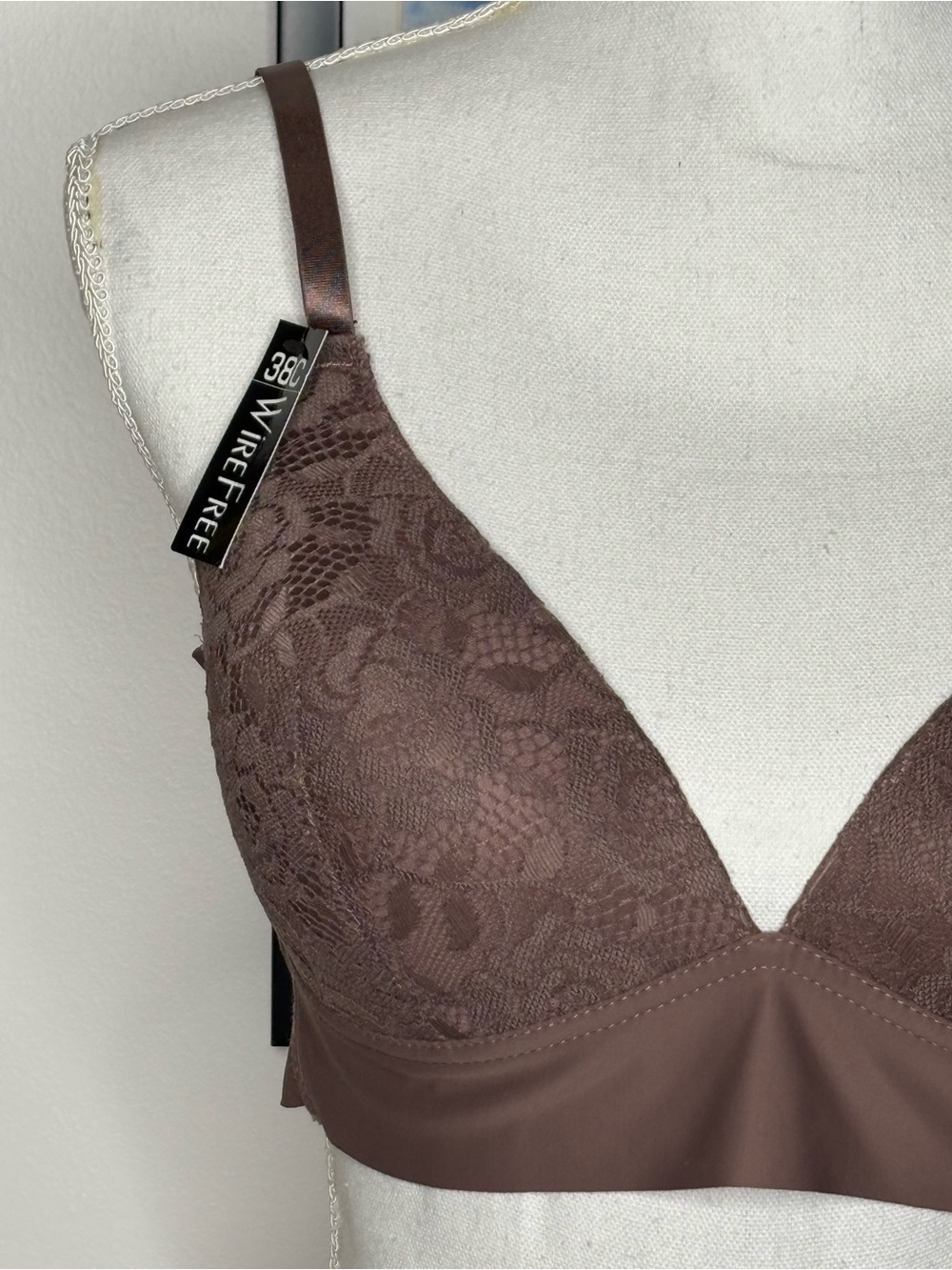 Catherine Malandrino Wireless Bra Brown Floral Lace Adjustable 38C NWT - Picture 2 of 11